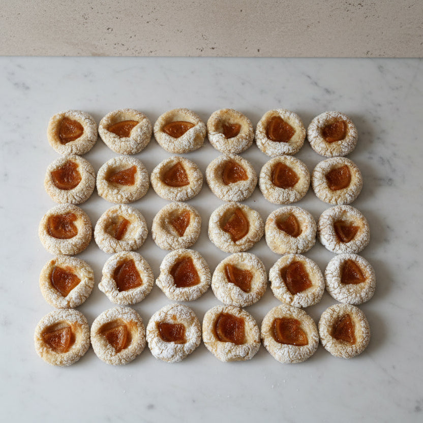 Flourless Orangetti almond cookies with orange zest and vanilla, chewy and golden, handmade in North London bakery