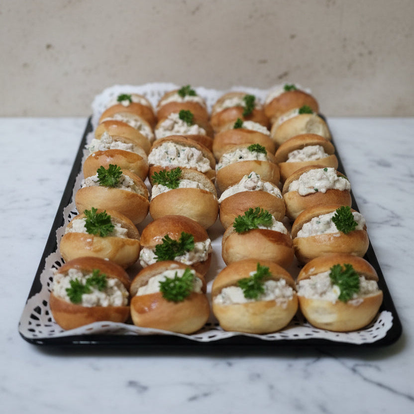 Chicken Mayo Canapes North London on a tray