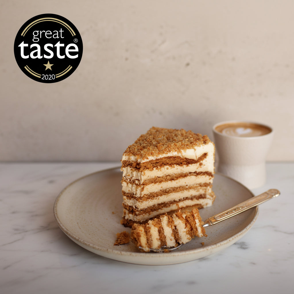 Medovik honey cake slice London Prestige Patisserie