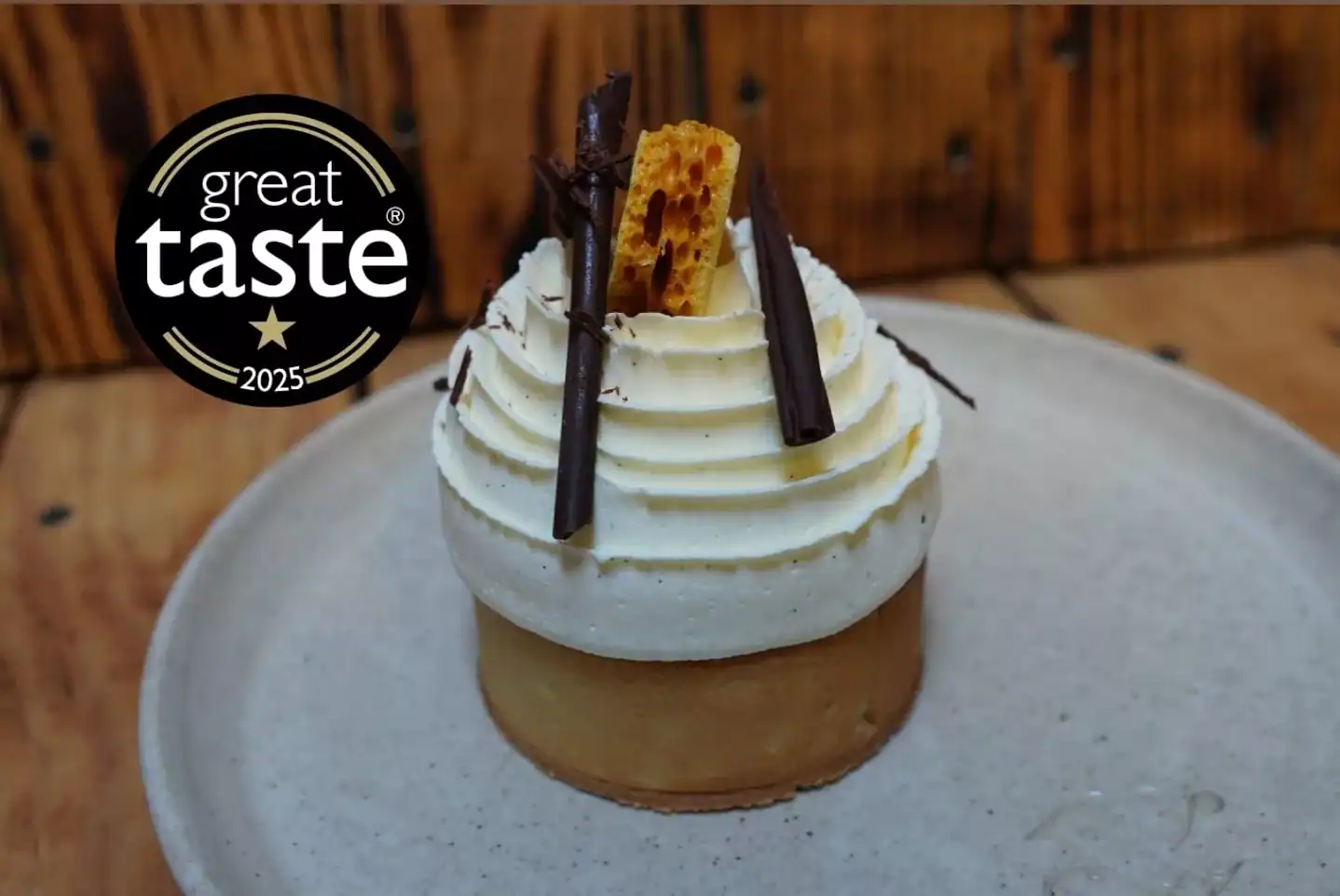 Banoffee tart with fresh cream and caramel made in London bakery