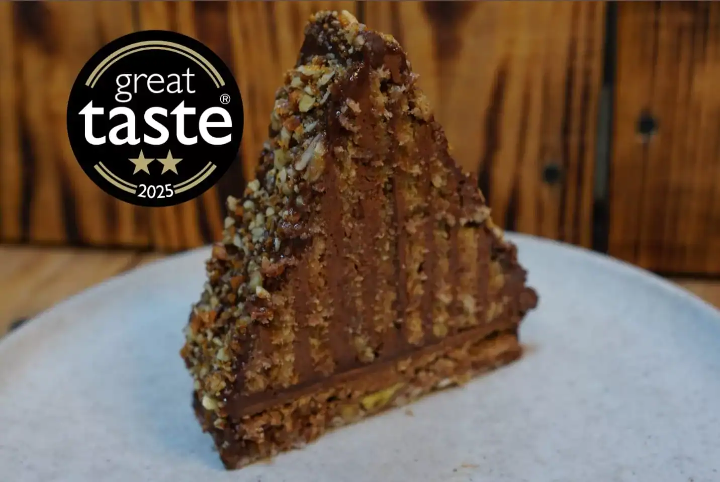 Luxury chocolate layered mountain cake handmade in London patisserie